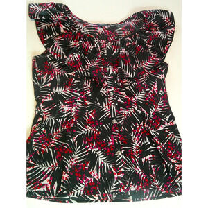 Banana Republic Women’s Medium Sleeveless Blouse Red Button-Down Ruffle Front